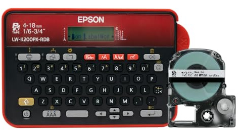 LABELWORKS Epson LW-K200PX-RDB Portable QWERTY Keyboard Label Maker for Home & Hobbies – Craft, Organize, and Personalize - Red Black Printer