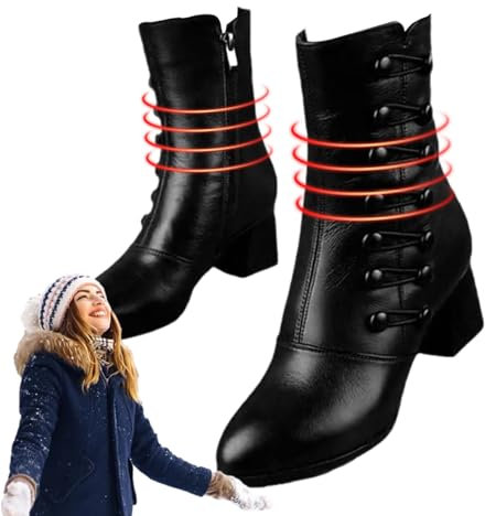 Walopola Stivale alla moda da donna - Stivali a metà polpaccio in pelle PU resistenti all'acqua - Stivale da donna con tacco medio, regalo per amici colleghi