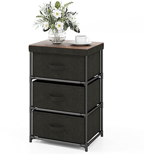 COSTWAY Commode 3 Tiroirs en Tissu, Commode Chambre Adulte avec Cadre en Métal, Meuble Tiroir Rangement pour Chambre, Industriel, 20 x 48 x 76 cm