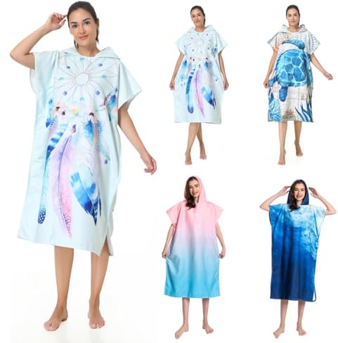 MOKANI Badeponcho Damen & Herren, Ultraleicht & Schnelltrocknend, Kapuze Surf Poncho Handtuch auf Surfen Schnorcheln Wassersport, Zugleich Umkleidehilfe Strand Erwachsene(Mit Knöpfen, 108Lx82W cm)