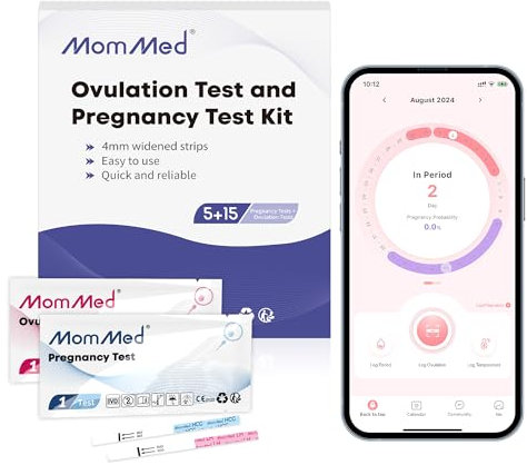 MOMMED Kit de Test Ovulation, 5 x Test de Grossesse, 15 x Test d'ovulation, Test de HCG et LH, Sensibilité élevée de 25 mUI/ml, Détection rapide en 3 minutes, 20 unités