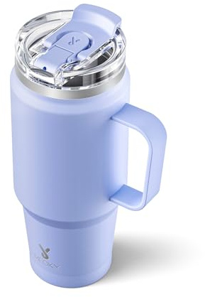 Meoky 32 oz Tumbler with Handle, Insulated Tumbler with Lid and Straw, Stainless Steel Travel Mug, 100% Leak Proof, Keeps Cold for 24 Hours or Hot for 8 Hours, Fits in Car Cup Holder (Lilac)