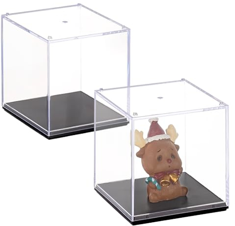 OLYCRAFT 2 Stück Vitrine für Minifiguren 7x7x7.6cm Acryl Minifiguren Vitrinen Staubgeschützter Schaukasten Acryl Vitrine Würfel Vitrine Display Box für Sammlungen Actionfiguren