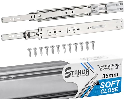 Stahlia Schubladenschienen Softclose 35mm (4 Stück) Länge: 400mm Vollauszug Schubladenauszug Auszugsschienen Softclose Scharnier Laufschiene Schrankauszug