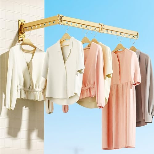 Stendibiancheria Pieghevole Metallo, Portatile Alluminio Stendibiancheria Da Parete,Stendibiancheria A Scomparsa Richiudibile per Interni O Per Esterni, per Balcone, Camera Da Letto, Cucina, Bagno ( C