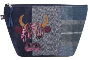 Earth Squared Appliqué Cosmetic Bag, Makeup Pouch, Toiletry Bag, Fair Trade Handmade, Eco-Friendly, Highland Cow, Bee, Cat, Owl – 22 x 13.5 x 8 cm