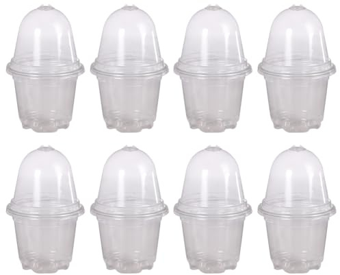 JIHUOO 12 Pcs Clear Plastic Plant Pots with Humidity Dome Small Plant Flower Pots Nursery Seedling Pots Seed Starting Pot Growing Gardening Pots 10.5CM