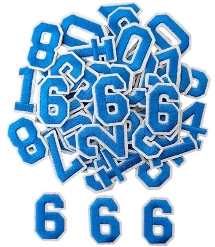 ZESION Iron on Numbers 50Pcs Number 0 to 9 Patches with Ironed Adhesive, Decorate Repair Patches for Jackets Shirts Hats Bags Jeans/Blue