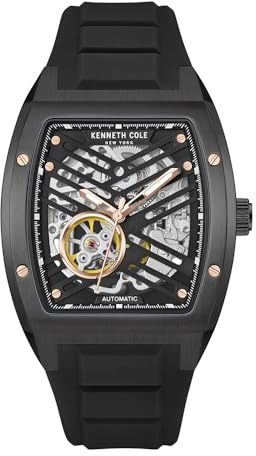 Kenneth Cole New York Herren-Automatikuhr – Skelett-Zifferblatt, gebogenes Gehäuse, zeitgenössischer Stil