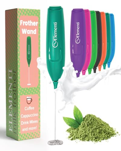 Elementi Powerful Matcha Whisk – Lightweight Matcha Frother Wand & Drink Mixer Handheld, High Speed Mini Whisk for Tea & More, Coffee Mixer Wand, Milk Frother Handheld (Emerald Green)