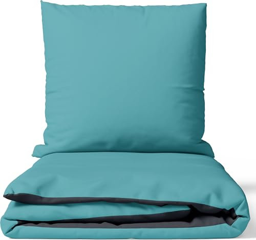 Leonado Vicenti Bettwäsche Baumwolle 200x220 Petrol Grau Uni Einfarbig Set Schlafzimmer Garnitur Wendebettwäsche Bezug Decke mit verdecktem Reißverschluss