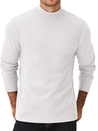COOFANDY Jumpers for Men Mock Turtleneck Jumper Long Sleeve Shirt Undershirt Turtle Neck Tops Half High Neck T Shirts Pullover White-Turtleneck XL