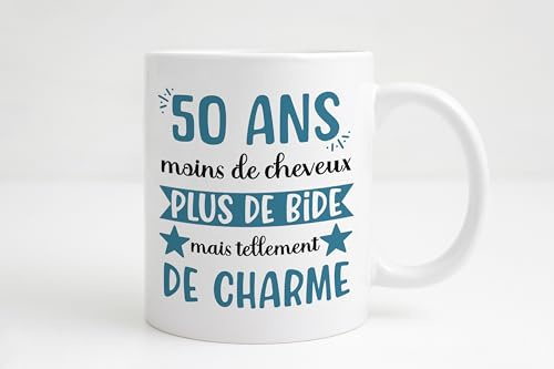 Groovy crea Mug 50 ans homme, céramique, tasse à café, 330 ML, cadeau humour, anniversaire, noël, père