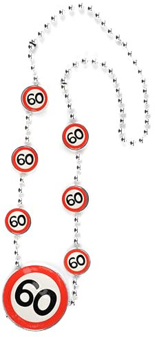 Tiwoca Geschenk zum 60. Geburtstag – rot-weiße Halskette mit Verkehrsschild-Optik Zahl 60 – Ausgefallene Geburtstagsdeko und lustige Geschenkideen für Männer und Frauen