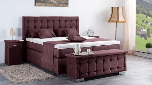 Boxspringbett Lanz 240x220, DS-Brombeere, 7-Zohnen Taschenfederkernmatratze, Ergoflex - Inklusive Aufbau - Deutscher Hersteller