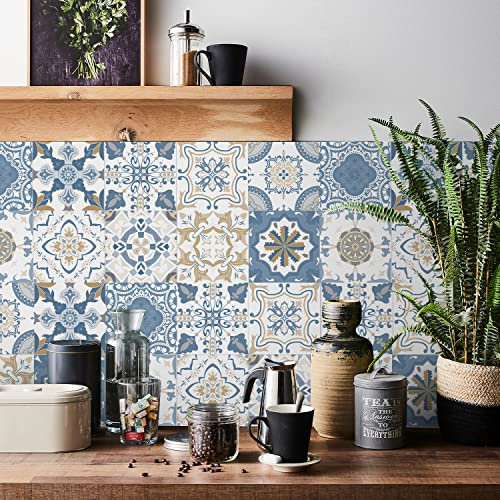 HORIWE Adesivi per piastrelle, vintage, 24 pezzi, autoadesivi, impermeabili, per cucina, bagno, armadio, mobili, tavolo