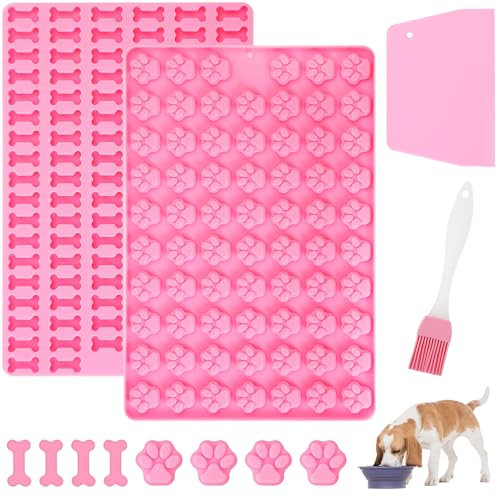 Votoko 2 Stück Silikon Backmatte Hundekekse, Mini Hundeknochen Form + Fußabdruck Form, Antihaftend Hundeleckerlies Backform mit Teigschaber, Backmatten für DIY Hundeleckerlies, Schokolade, Kekse