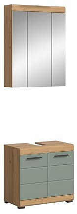 xonox.home Bad Scout X06N3B08 Badkombination Badmöbelset Badset in Salbei und Artisan Eiche Nachbildung, ca. B/H/T: 60x191x34 cm