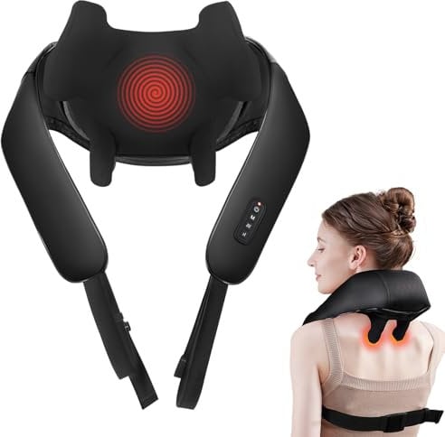 Cordless Neck Massager with Heat - Shiatsu Neck and Back Massager for Pain Relief Deep Tissue, Rechargeable 6D Kneading Leg Shoulder Massage Gifts for Women Men Mom Dad at Home, Office, Car, Travel