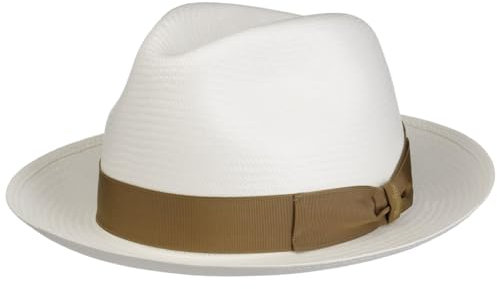 Borsalino Chapeau Panama Black Small Femme/Homme - Made in Italy Fedora de Plage avec Ruban Gros Grain Printemps-ete Ete - 61 cm Nature-Marron
