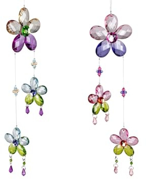 formano 2er Set Girlande Blumen 28 cm Fensterdeko Hänger hängend Hängedekoration aus multifarbenem Acryl gefertigt und mit angehängten Perlen verziert