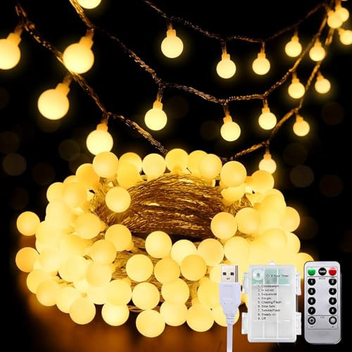 taiyongkang Lichterkette Innen, 6M 40LED Globe Lichterkette indoor, Batterie + USB betrieben, lichterkette warmweiß innen mit Timer und 8 Modi, für Weihnachten, Zimmer, Garten, Festliche Dekoration