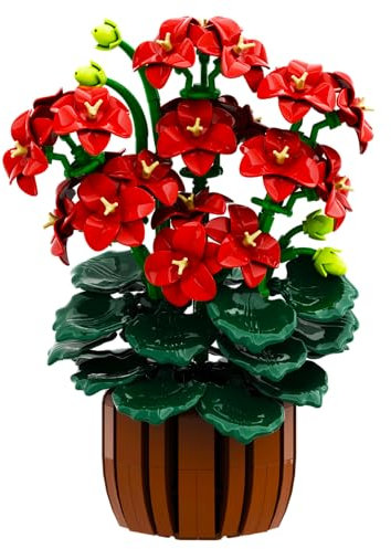 HOGOKIDS Flowers Botanical Geranium Building Set - 548PCS Artificial Bonsai Plants for Home Office Décor Display Building Blocks Toy Creative Flower Potted Craft Surprise Birthday Gift for Adults