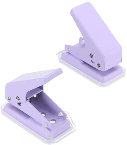 PATIKIL 2 Stück Locher Klein für 10mm mit Auffangbehälter & Rutschfester Basis, Bis zu 6 Blatt A4, Lochstanzer papier für Uni & Job, Pastelllila