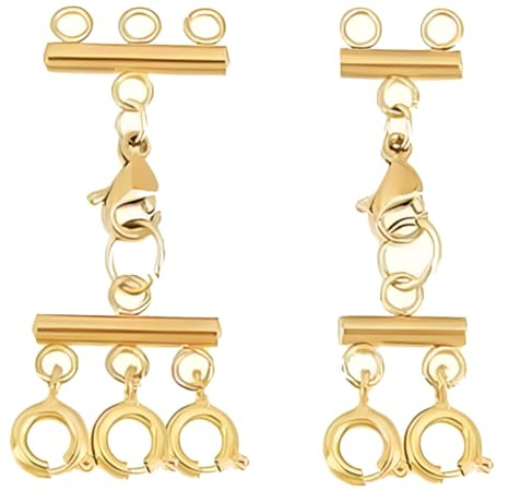 2 Stück Halsketten Verschluss Layering, Gold Doppel und Dreifach Armbänder Halskettenverbinder, Schmuck Mehrreihiger für Schichten Schmuckhandwerk DIY Stapelbare