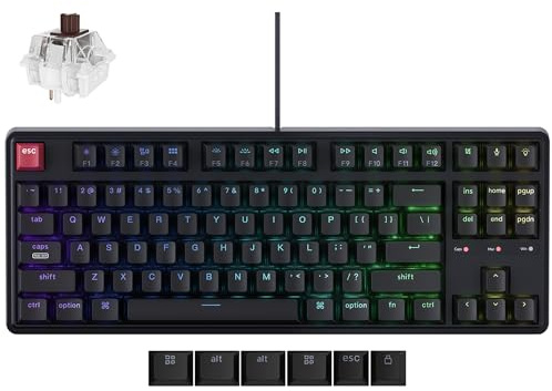Keychron C3 Pro TKL - Tastiera meccanica cablata all'80%, polling rate 8K, programmabile QMK/VIA, sostituibile a caldo, tasti retroilluminati RGB, interruttore super marrone, per Windows/Mac