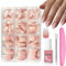 240Pcs French Ombre Press on Nails Set, Natural Gradient Pink False Nails Kit, Acrylic Coffin Press on Nails Pink Tips, 12 Sizes Glossy Full Cover Stick on Nail for Women Girls Manicure Art