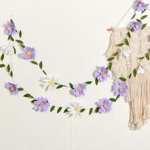 Easy Joy Daisy Flower Garland,lila deko,Purple Paper Garland Flowers, Daisy Banner Party Decorations for Birthday Girls Children Wedding Baby Room Garden Party Spring Summer Baby Shower Wall