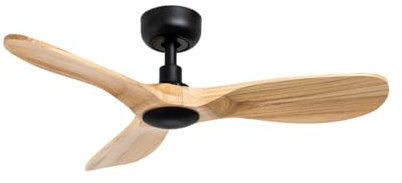 ventyly / ROWIND MINI/Ventilador de techo negro/madera pino sin luz, Ø90 cm/Ultra Silencioso, bajo consumo, 6 Velocidades, Mando a distancia, Verano-Invierno, temporizador