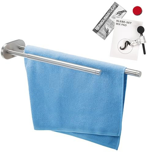 bremermann Bad-Serie Piazza - Handtuchhalter 2-armig inkl. Klebeset, Handtuchstange stufenlos ausziehbar, passend für Handtücher und Gästetücher, aus Edelstahl matt