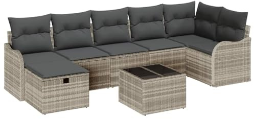 vidaXL 8-teiliges modulares Gartensofaset mit Kissen in Hellgrau – stylisches und wetterfestes Sitzangebot für dunkle Terrassen, perfekte Entspannungszone und Lounge.