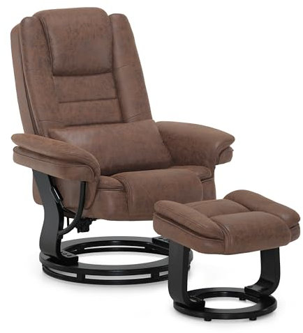 M MCombo Relaxsessel mit Liegefunktion, Lesesessel, 360° Drehbarer Fernsehsessel, mit Hocker, mit Kissen & Seitentasche, bis 120 Kg Belastbarer TV-Sessel für Wohnzimmer, 9099 (Mikrofaser, Braun)