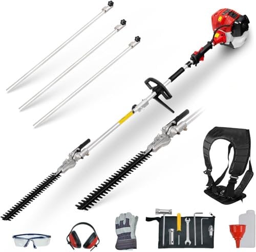 BU-KO 52cc Tagliasiepi a scoppio a lunga portata da e asta di 3 prolunga, alte prestazioni, lama in acciaio resistente, taglio di precisione per siepi e cespugli alti, facile da usare,
