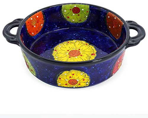DUANGYMM Petite cocotte avec poignées, Plat de Cuisson en céramique for Four - Fleur Bleue