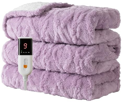 Aheadpret Heated Blanket-Electric Blanket 130x160cm Soft Heated Throw Blanket with 9 Heating Levels & 10 Hours Auto-off,Over-Heat Protection Fast Heating,Machine Washable(Purple)