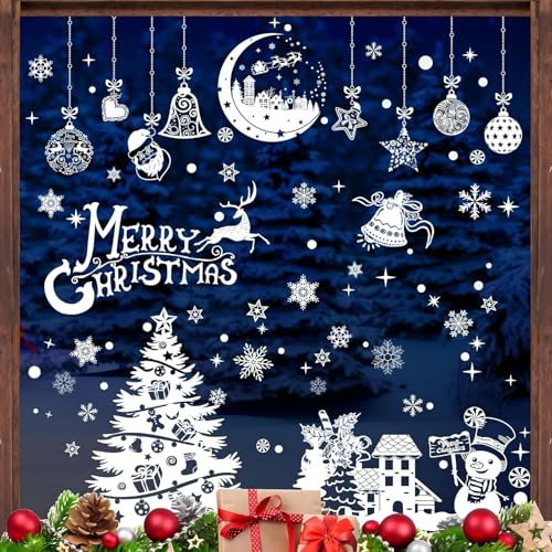 Pegatinas Navidad Ventanas Cristal, 9 Hojas Vinilos Navidad Reutilizable PVC, Doble Caras Pegatinas para Ventanas Electrostáticas, Decoración Navideña Adornos para Escaparates