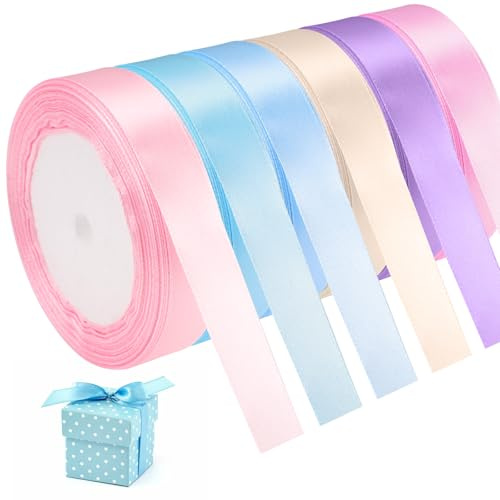 6 Farben Geschenkband Pastell Schleifenband, Geschenkbänder Schleifenband | 20mmx22m Bänder zum Basteln Dekoband, für Hochzeit, Geburtstag, DIY, Geschenkverpackung