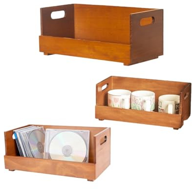 CD Storage Holder Wood CD Cases CDs Rack Shelf Wooden DVDs Display Box with Handles Peru Drinkware Organizer for Movie Cases Music Cassette Tapes Record Crates (1pcs)