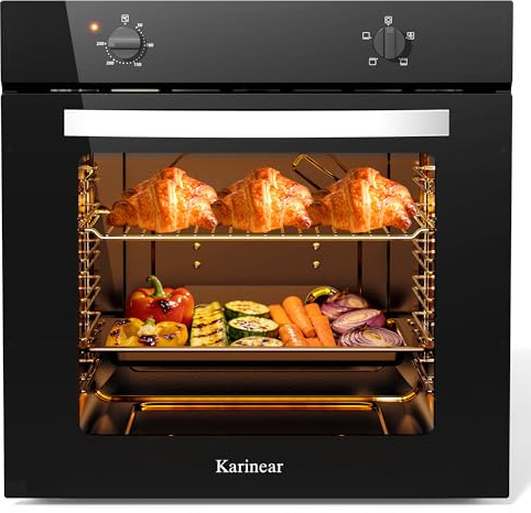 Karinear Four encastrable - 60 cm - 65 l - Contrôle par bouton - 4 fonctions - 2000 W - 230 V - Pour prise - 60 cm de large - Noir