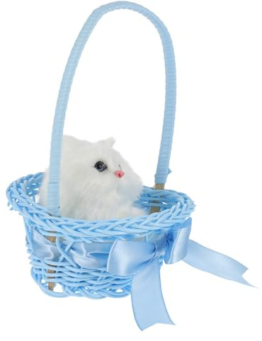 DECHOUS Katze mit Tiergeräuschen und Simulationskorb Weiße Dekoration aus Künstlichem Fell für Kinderzimmer und Wohnraum