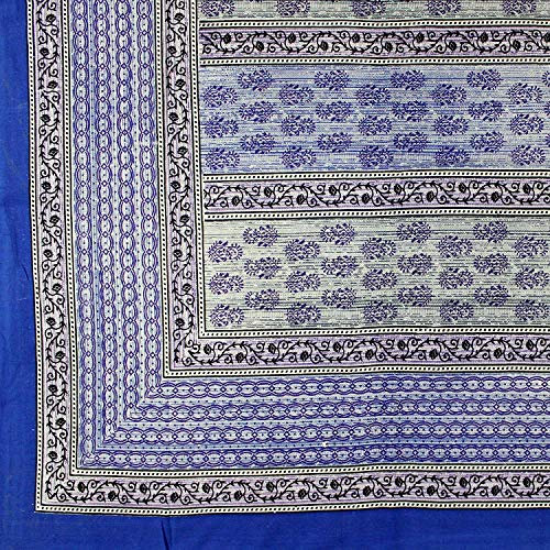 INDIA ARTS Indien Arts Handgefertigt 100% Baumwolle Floral Buti Stickset Tischdecke Tagesdecke Überwurf Strandlaken Überwurf Decke, Blau Full 88 x 106