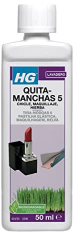 HG Quitamanchas 5, Elimina Manchas de Chicle, Maquillaje, Hierba y Barro, Disuelve y Quita Manchas en Telas, Tratamiento para Tapicerías, Limpieza Efectiva de Manchas - 50 ml