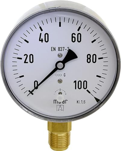 Kapselfedermanometer Gas 0 - 250 mbar Anschluss: R 1/2 Anschlussart: radial nach unten Gehäuse: Edelstahl