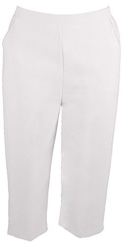 Sians Fashions Ladies 3/4 Bowling Half Elasticated Waist Short Leg Cropped White Trouser with Two Side Pockets Size UK 10-22 (UK 16)