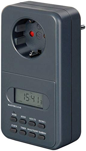 Brennenstuhl Digitale Wochenzeitschaltuhr/Digitale Timer-Steckdose (Wochen-Zeitschaltuhr für Innenbereich mit erhöhtem Berührungsschutz, Datenspeicher bei Stromausfall)