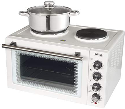Silva-Homeline, KK 2900, 3300, cucina con funzione di ventilazione e grill, elevata capacità di cottura da 30 l, 3 ripiani, inclusi griglia, teglia per pizza e girarrosto, colore: bianco